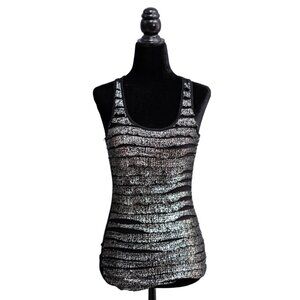 Free Kisses Tiered Silver and Black Tank Top, Size Small